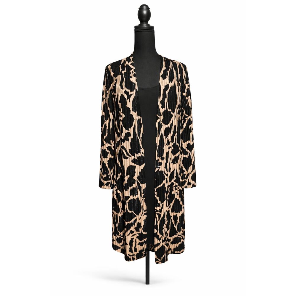 Connected Apparel Women’s 20W Black Tan Layered Look Open Front Dress Top